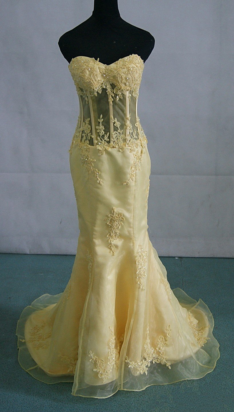 yellow corset tie back dress